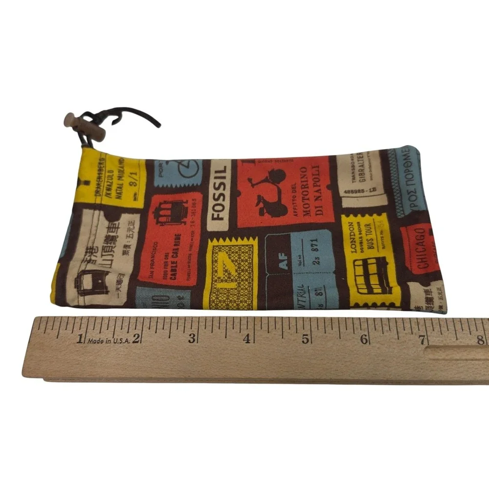 Fossil Glasses Sunglasses Pouch Multicolor Microfiber Drawstring Travel Print